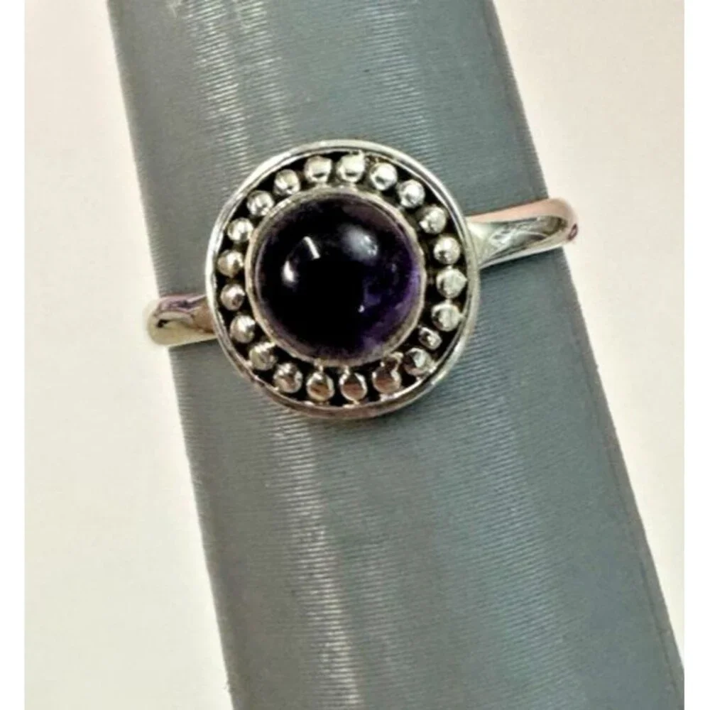 New 925 Amethyst Ring Size 8.5 – Purple Cabochon Halo